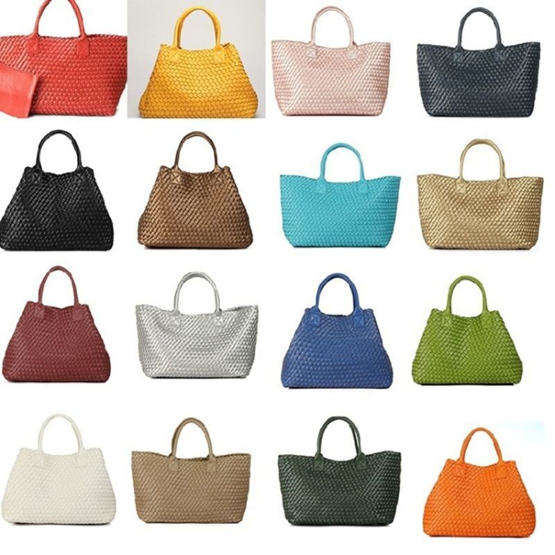 Candy Color Woven Tote Bag Fashion One Shoulder Bag Large Handbag Shopping Bags