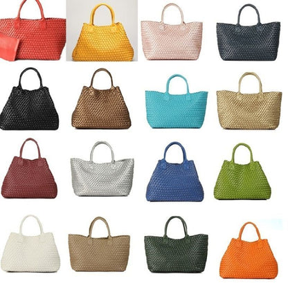 Candy Color Woven Tote Bag Fashion One Shoulder Bag Large Handbag Shopping Bags