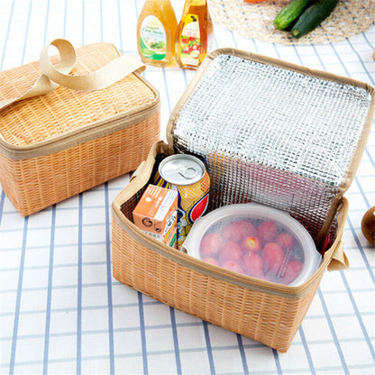Straw Woven Waterproof Insulated Thermal Bento Lunch Tote Bag Travel Picnic.t2