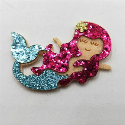 9Pcs/Lot 3.5x5.8cm Glitter Fabric Applique Cartoon Mermaid Nonwoven Padded Patch