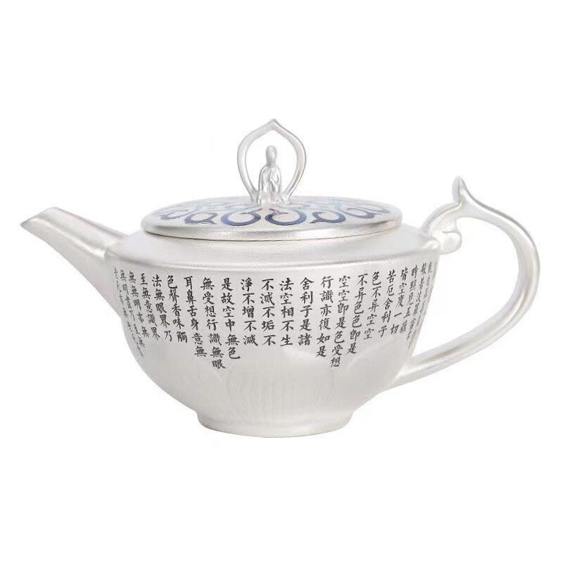 Handmade Tea Pot Matching Tea Cups Silver Porcelain Pot Ball Shaped Infuser Hole