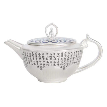 Handmade Tea Pot Matching Tea Cups Silver Porcelain Pot Ball Shaped Infuser Hole