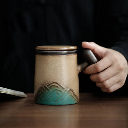 Handpainted Mountain Ceramic Tea Cup with Infuser 260ml