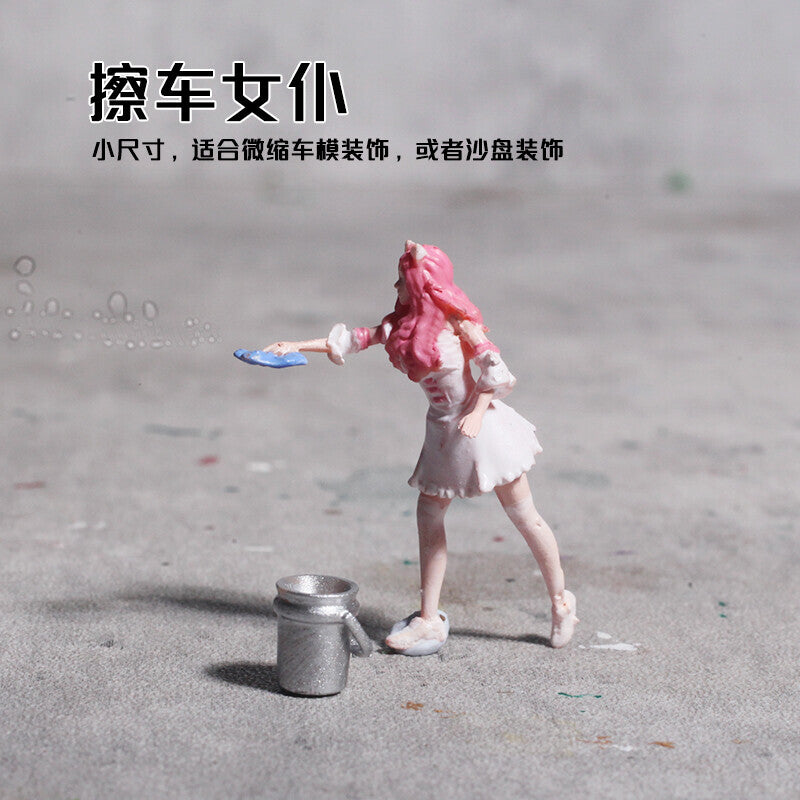 1/64 Car Wash Girls Figure Model City Garage Scene Display Props Model