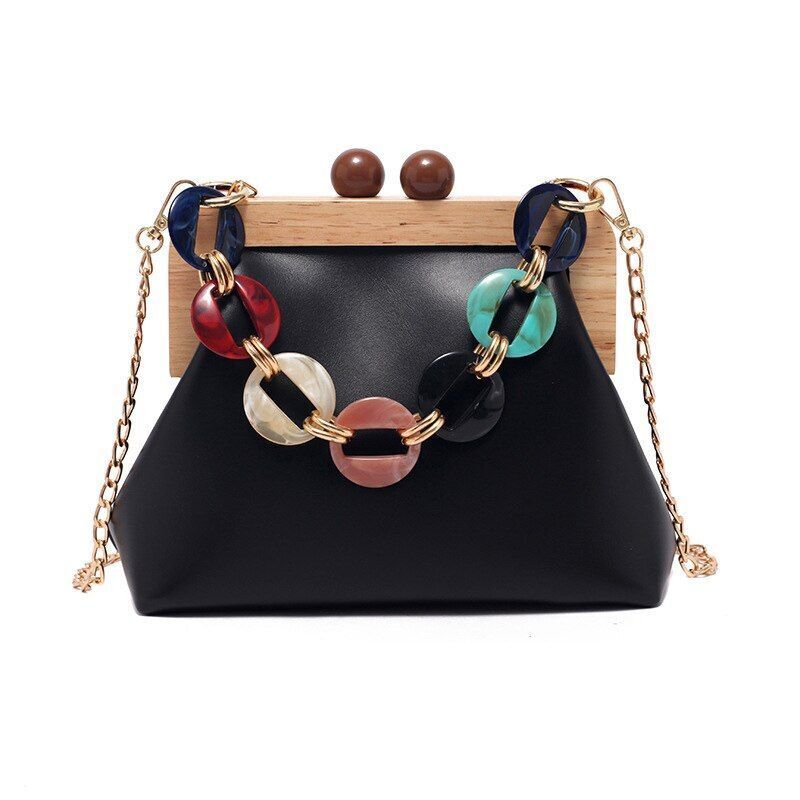 Shoulder Bag Synthetic Handbag Vintage Clip Clutch Acrylic Purse Chain Crossbody