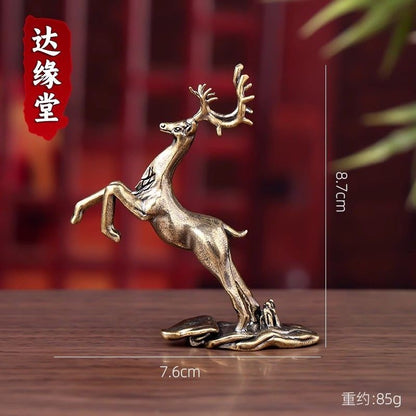 Brass Sika Deer Figurine Mini Copper Desktop Ornament