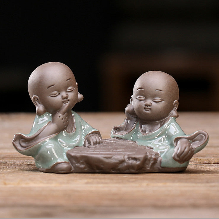 Creative Tea Pet Kids Playing With Chess Statue Porcelain Tea Play Home Deco.