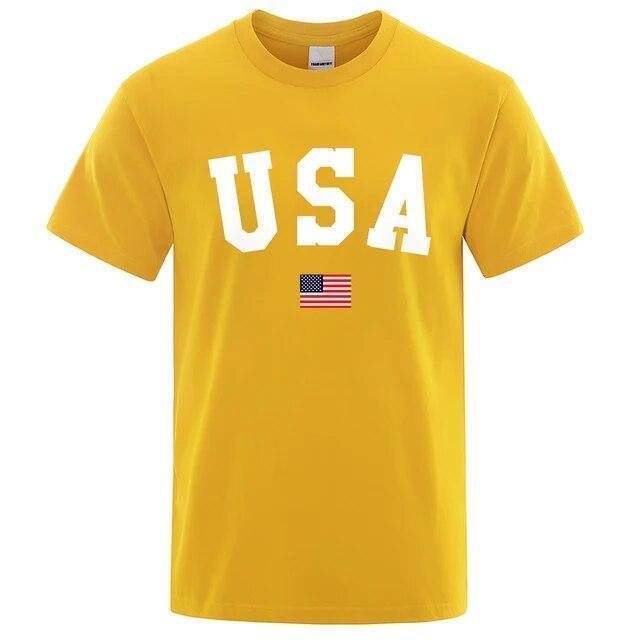 New Men's USA Flag T Shirt American Patriotic 100% Cotton