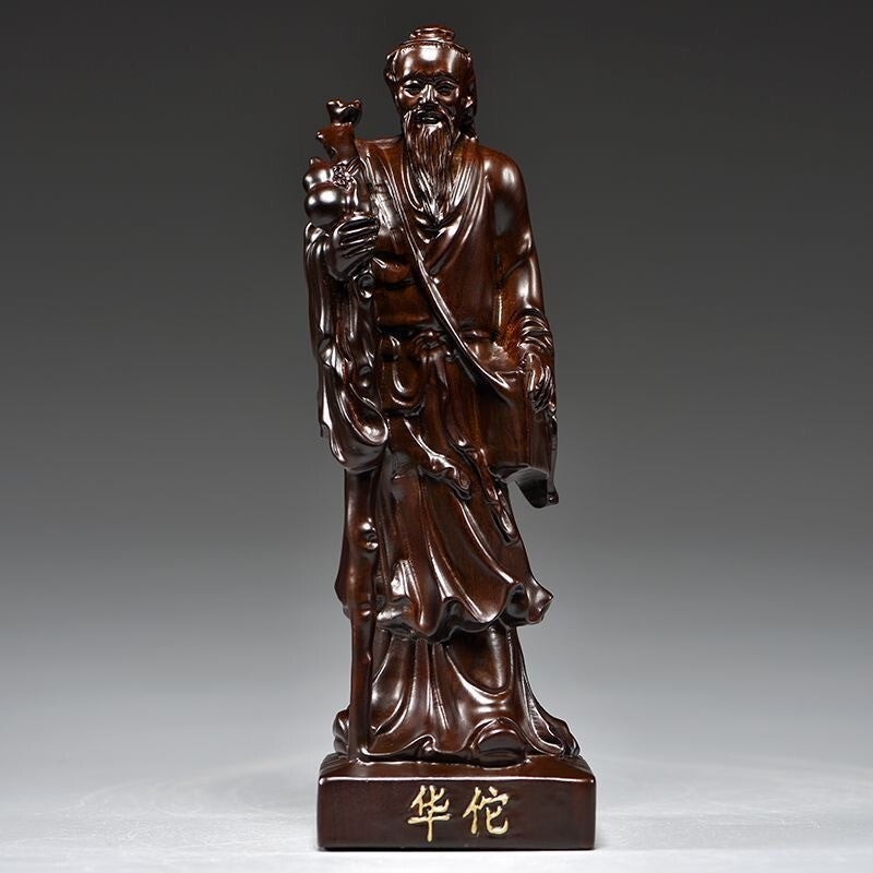 4 Pcs 8" Tall Ebony Wood Carved Statue Traditional Chinese Medicine Practitioner