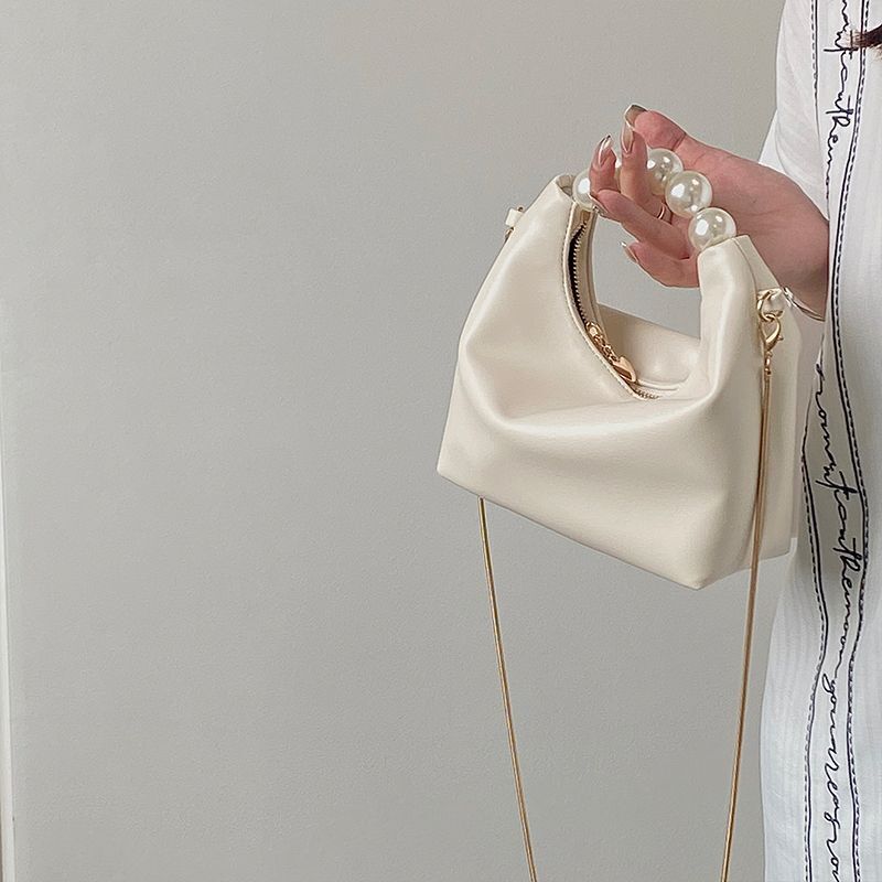 Handbags Shoulder Bag Soft Synthetic Leather Pearls Crossbody Bags 19*11cm White