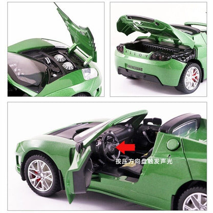 1:24 Tesla Roadster Convertible Diecast Model Car Sound and Light Kids Toy Gift