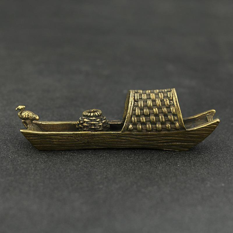 Pure Copper Mini Boat Incense Burner Tea Pet Ornaments Fishing Boat Japanese Tea