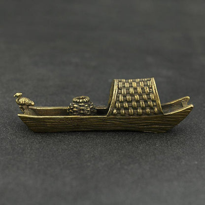 Pure Copper Mini Boat Incense Burner Tea Pet Ornaments Fishing Boat Japanese Tea