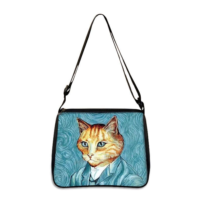 Funny Cat Cosplay Messenger Bag Handbag Canvas Underarm Shoulder Bags Crossbody