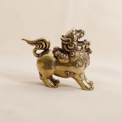 Palace Old Copper Bronze Fu Foo Dog Lion Incense Burner Statue