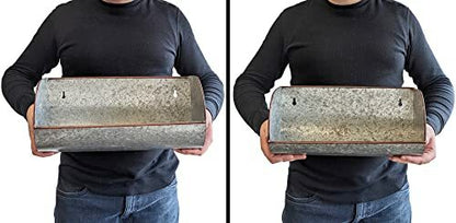 2 Piece Galvanized Wall Mount Flower Pot Set - 14" & 16" Long Planters