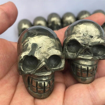 Pyrites Skulls Natural Copper Decorative Mineral Head Mini Sculptures 47x40x30mm