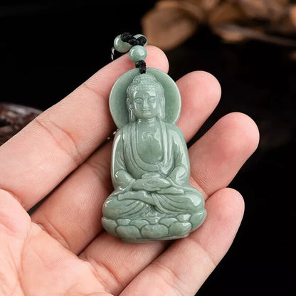 Grade A Natural Jadeite Guanyin Buddha Amitabha Ice Jade Pendant A-Quality