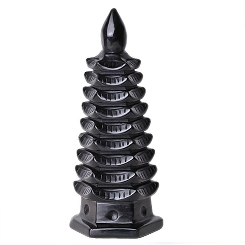 10cm Natural Obsidian Wen Chang Pagoda Feng Shui Ornament for Study Career