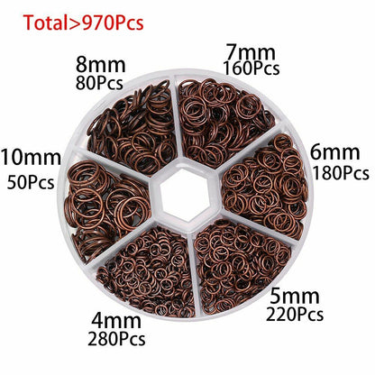 970Pcs/Set Mixed Color Open Jump Ring Split Connector Jewelry Making Kit Finding