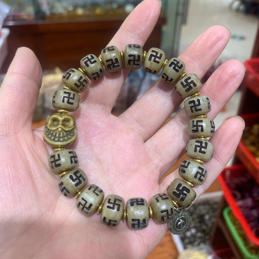 Vintage Bracelet Swastik Swastika Buddhism Prayer Bead Chain Amulet
