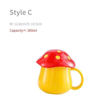 Ceramic Cute Mushroom Cup Personalized Breakfast Milk Cup with Lid 300 ml