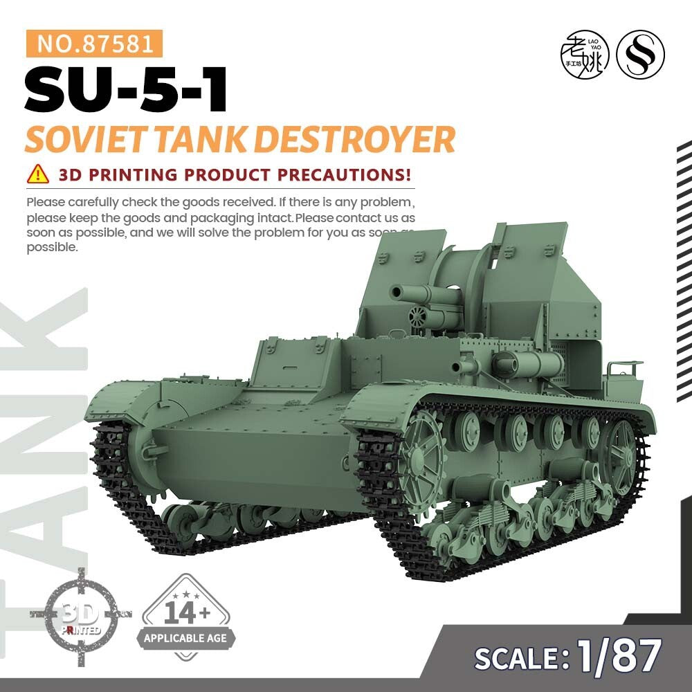 SSMODEL 1/87 HO Scale Railway Military Model Kit Soviet SU-5-1 Tank Destroyer