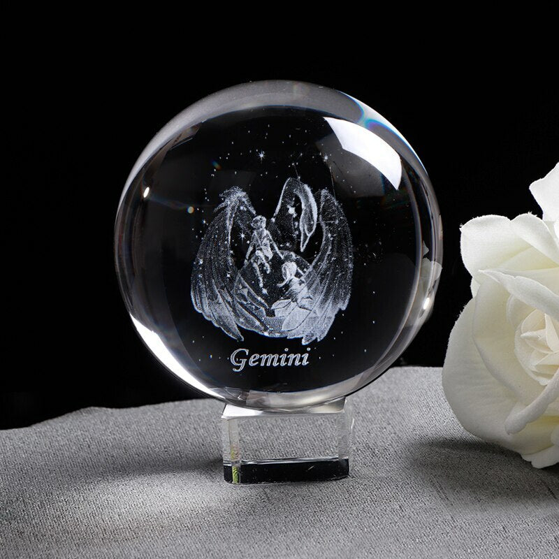 Zodiac Sign Star Crystal Ball Laser Engraved Glass Sphere Crystal 80MM Gift