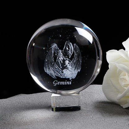 Zodiac Sign Star Crystal Ball Laser Engraved Glass Sphere Crystal 80MM Gift
