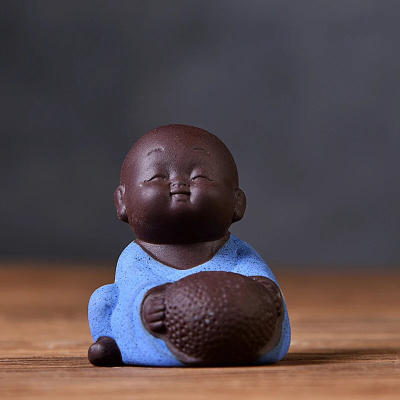 1PCS Purple Clay Small Buddha Statue Monk Figurine Boutique Tea Pet Tea Set