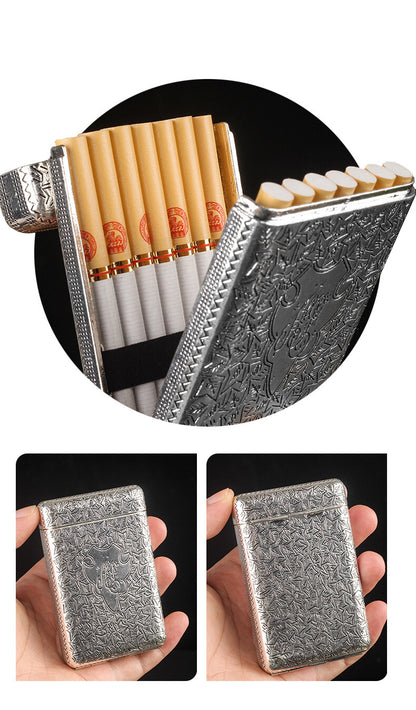 Retro Hand Carved Metal 3-Open Gold Cigarette Box Which Can Hold 14 Cigarettes