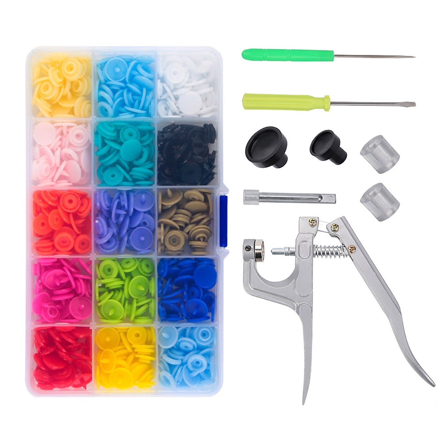 Metal & Resin 150PCS Snap Buttons Press Tool Kit with Fastener Pliers for DIY
