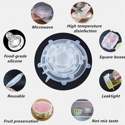 Silicone Stretch Food Cover 12pcs Reusable Elastic Adjustable Bowl Lid Universal