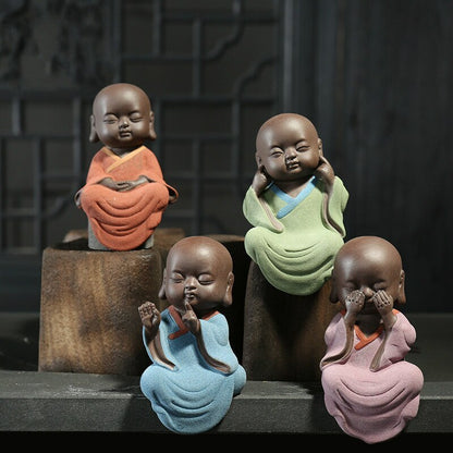 Buddha Statues Tea Pet Purple Sand Buda Monk Tea Decor Zisha Ornament Decoration