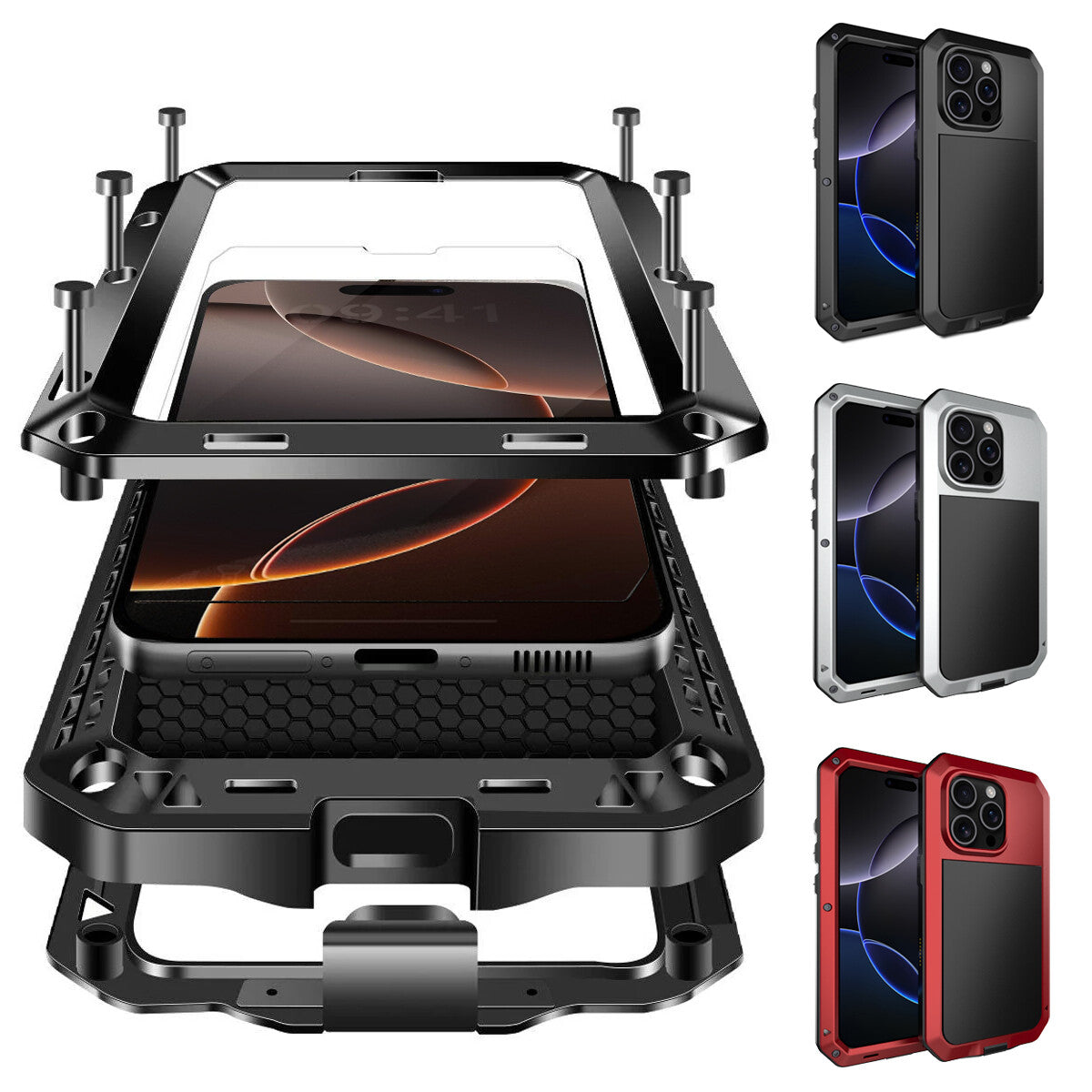 Heavy Duty Protection Armor Metal Case for iPhone 17e 17 16 Pro Max iPhone Air