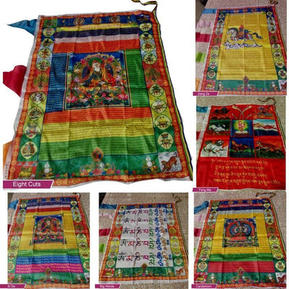 Wall Hanging Decor Tibetan Buddhism Flag Prayer Banner Accessories 95x70cm Satin