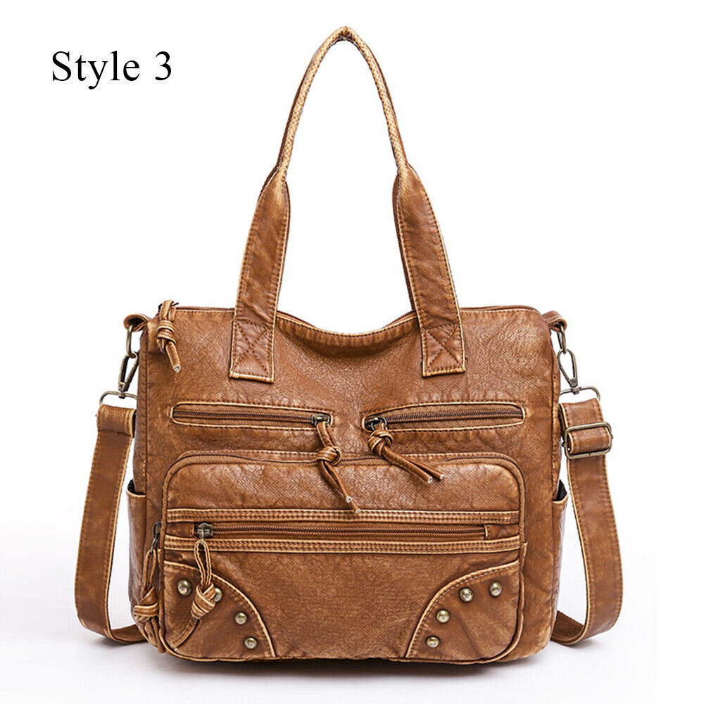 Soft PU Leather Handbags Many Pockets Messenger Bag Washed Leather Shoulder Bag