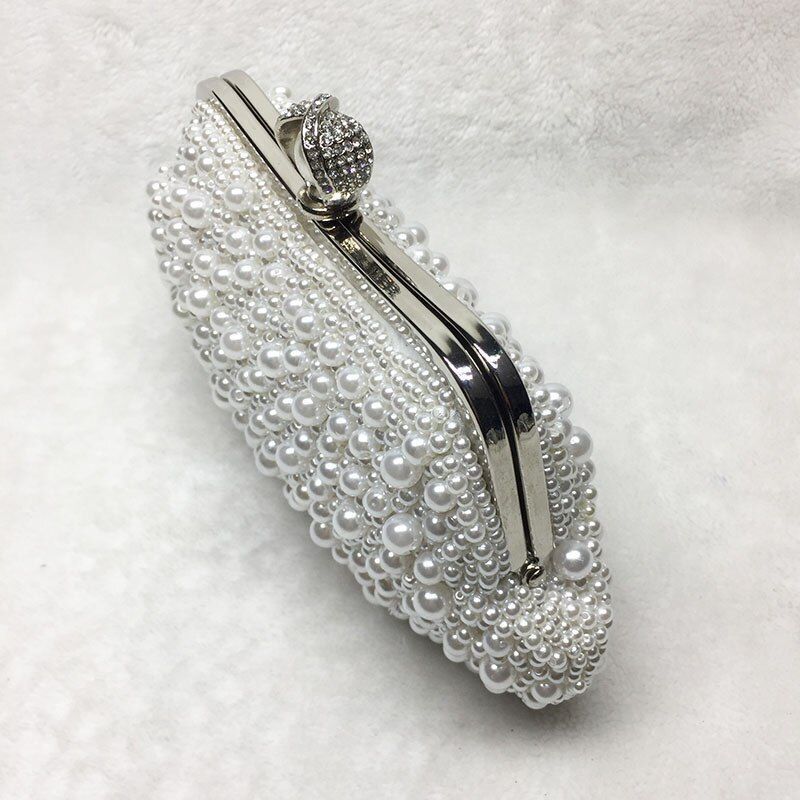 Elegant White Pearl Shell Evening Bgs Bead Small Handbag Clutch Shoulder Purse