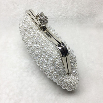 Elegant White Pearl Shell Evening Bgs Bead Small Handbag Clutch Shoulder Purse