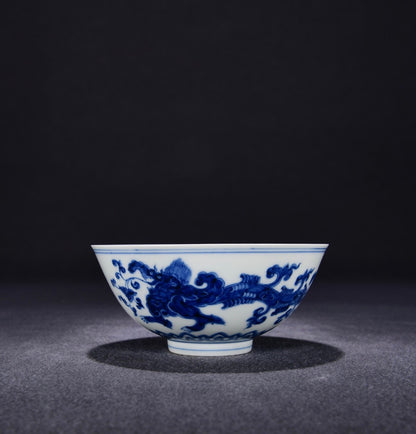 Chinese Blue&white Porcelain Hand Painted Exquisite Dragon Pattern Bowl 30146