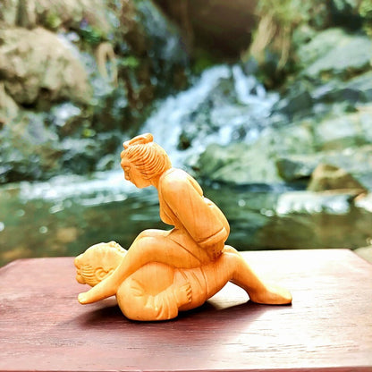 Natural Boxwood Carved Sexing Statue Couples Wood Figure Oriental Style