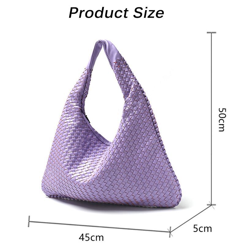 Leather Shoulder Bags Handmade Woven Handbag Big Capacity Patchwork Zipper Purse