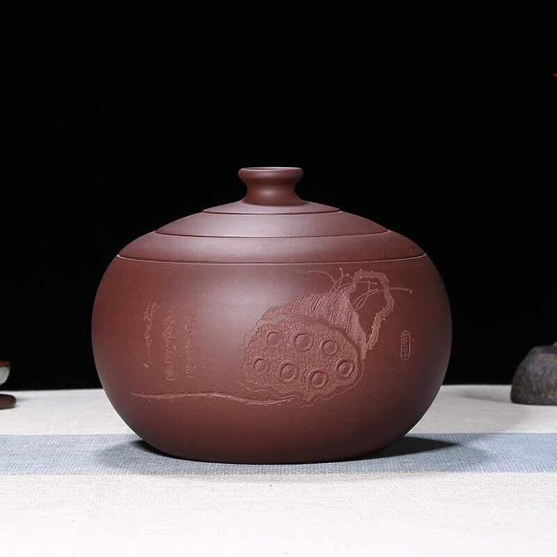 Handmade Tea Canister & Lid Sealed True Yixing Zisha Purple Clay For Loose Tea
