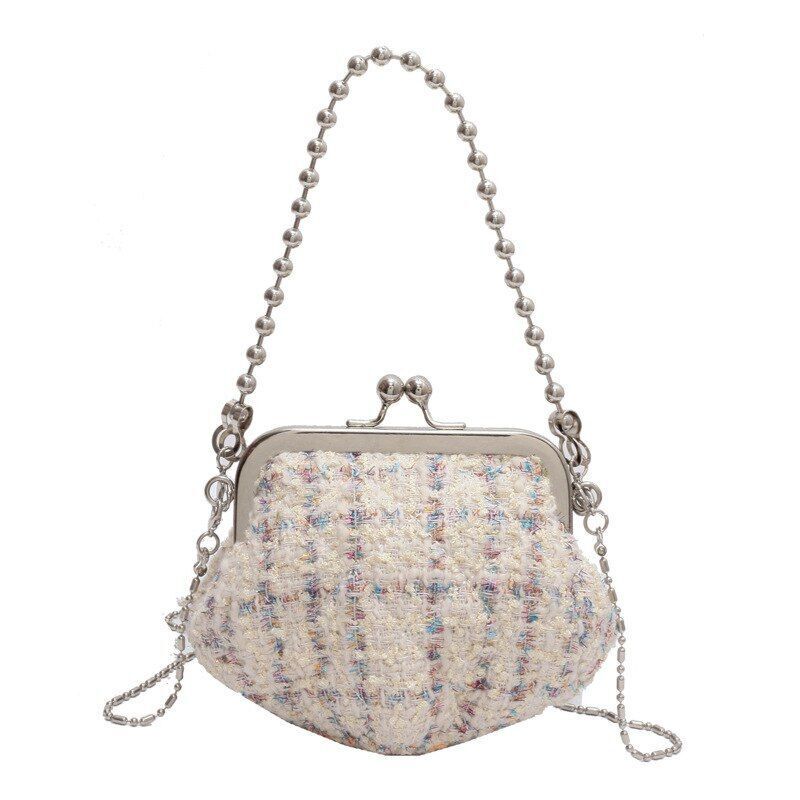 Fall Winter Shell Shaped Clip Handbag Bead Chains Luxury Purse Polyester Pouch