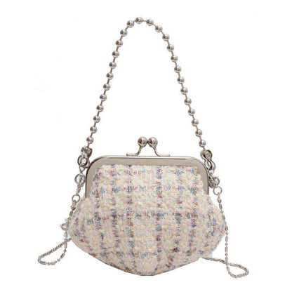 Fall Winter Shell Shaped Clip Handbag Bead Chains Luxury Purse Polyester Pouch