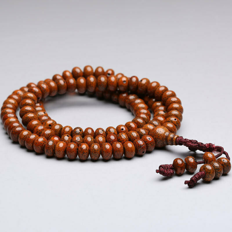 8x5mm 108 red star & moon Bodhi Prayer beads Flat Mala Necklace 老星月菩提子算盘珠