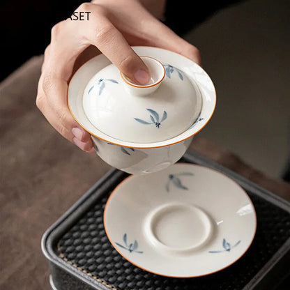 Chinese Hand Painted Ceramic Tea Tureen Teacup Travel Portable Gaiwan