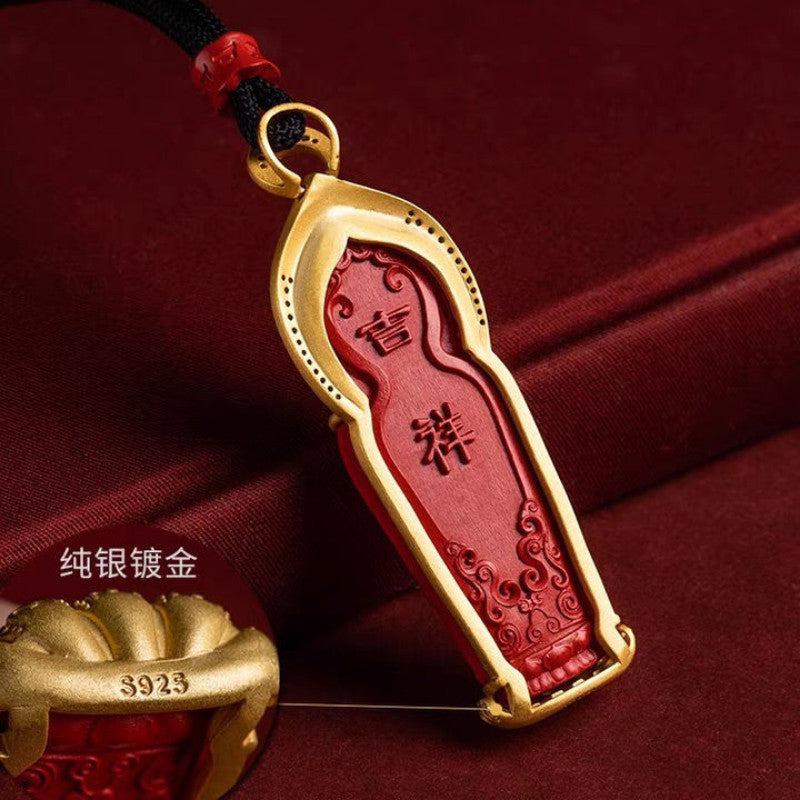 Buddhist Cinnabar Pendant Guanyin Bodhisattva Necklace Pendant Talisman