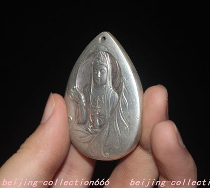 2"in Buddhism Temple Tibetan Silver Feng Shui Guanyin Exorcism Pendant Chinese