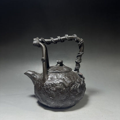 vintage chinese yixing purple clay teapot zisha ceremony carving Collectible art